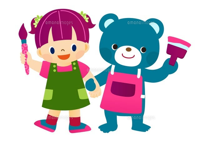 筆を持った女の子とペンキの刷毛を持ったクマ
(c)Fumi Watanabe/a.collectionRF