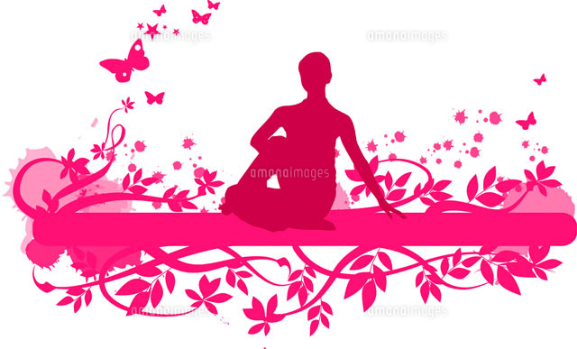 A woman doing yoga with floral pattern in background
(c)IMAGEMORE