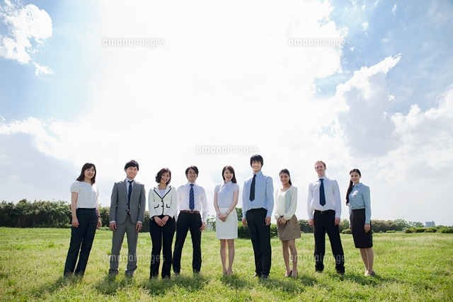 Businesspeople in a row in field
(c)Image Source