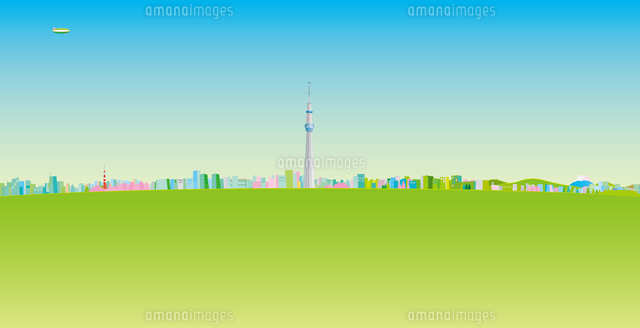 青空と東京スカイツリーと街並み イラスト
(c)imagewerks RF