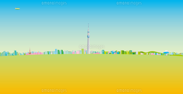 青空と東京スカイツリーと街並み イラスト
(c)imagewerks RF