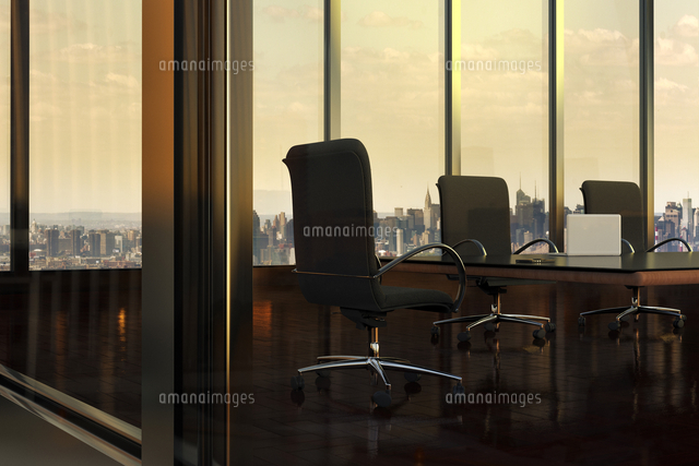 Illustration of Empty Boardroom in Office Building, with view of New York City through windows, New
(c)Radius Images