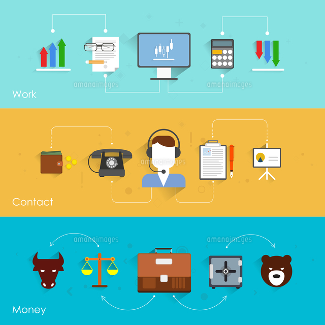 Finance exchange flat banner set with work contact money isolated vector illustration
(c)Ingram Image