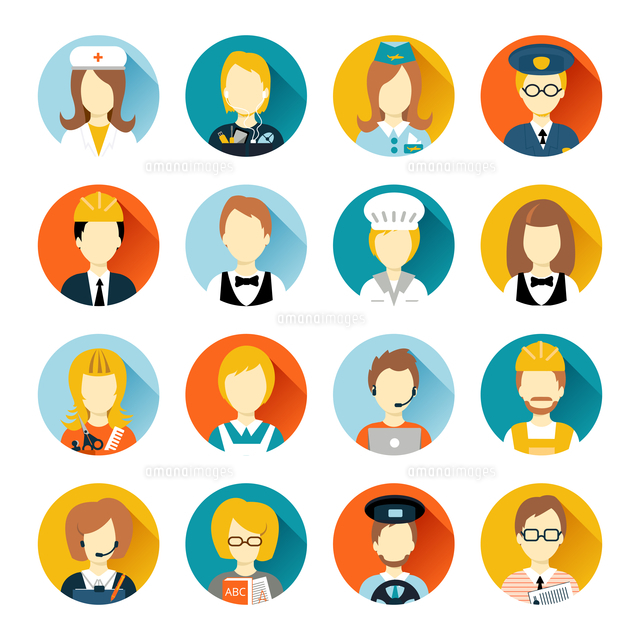 Set of colorful profession people flat style icons in circles with long shadows vector illustration
(c)Ingram Image