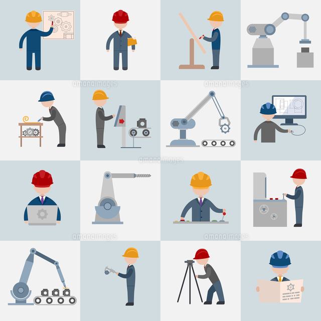Engineering construction worker machine operator mechanic flat icons set isolated vector illustratio
(c)Ingram Image