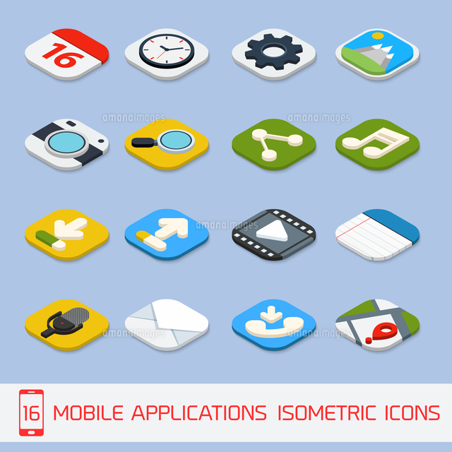 Mobile phone applications navigation communication isometric icons set isolated vector illustration
(c)Ingram Image