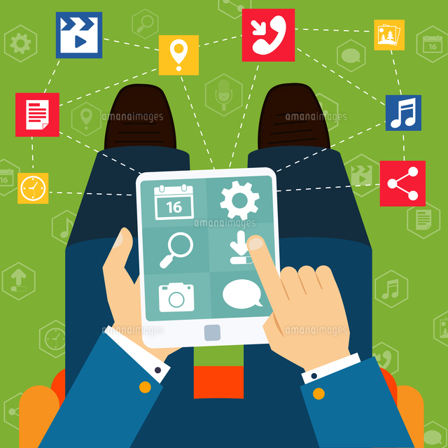Mobile phone applications navigation communication flat concept with man holding tablet vector illus
(c)Ingram Image