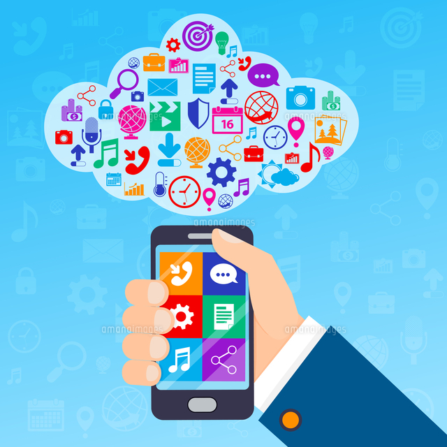 Mobile phone services poster with hand and cloud of icons vector illustration
(c)Ingram Image