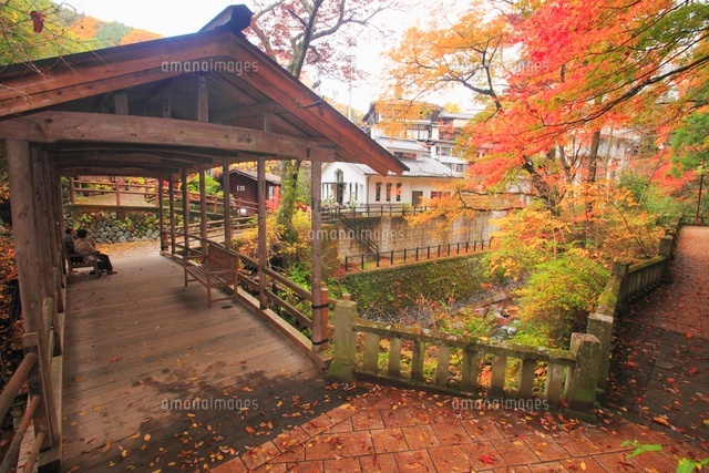 紅葉の五台橋から望む鹿教湯温泉
(c)Mitsushi Okada/a.collectionRF