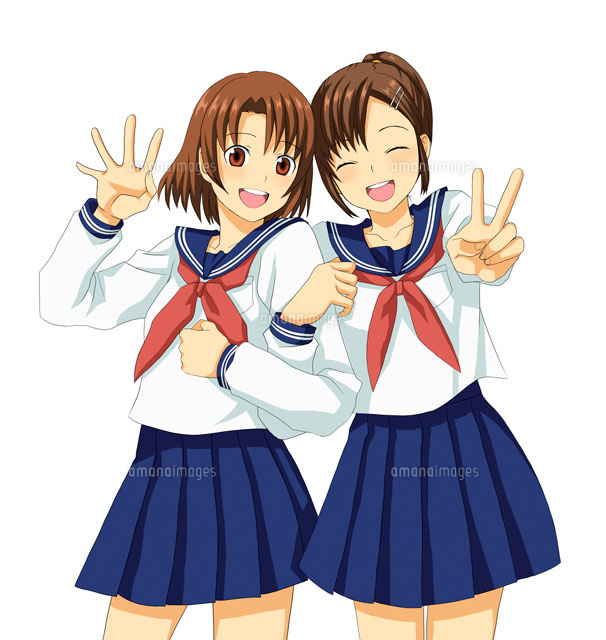 寄り添いポーズをとる二人の女子高校生
(c)Jow Souya/a.collectionRF