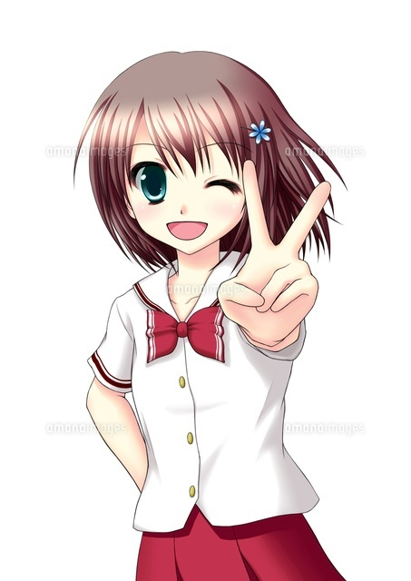 ピースサインをする女子学生(夏服)
(c)Moeya Nanako Suzuki/a.collectionRF