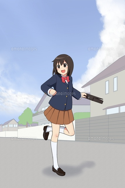 住宅地を通学途中の女の子
(c)coaco/a.collectionRF