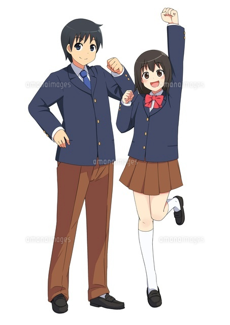 ガッツポーズする男子生徒と女子生徒
(c)coaco/a.collectionRF