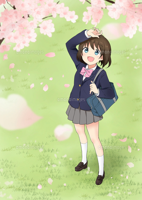 花びらが舞う桜を見上げる女子高校生
(c)coaco/a.collectionRF