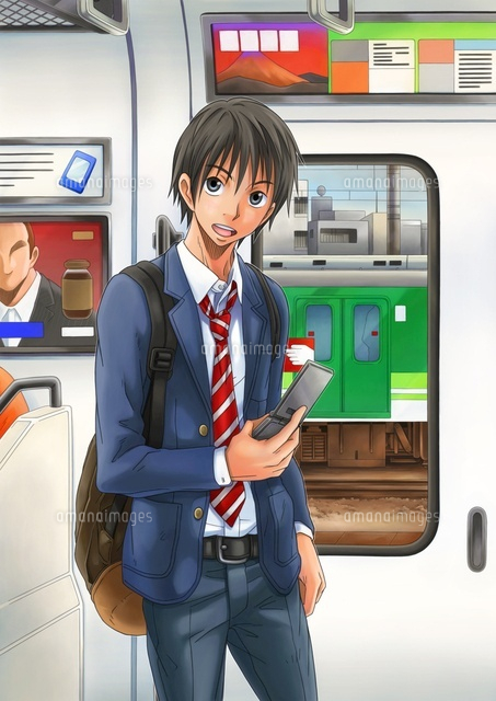 電車の中で携帯を操作する男子学生
(c)TOMOYA YATA/a.collectionRF