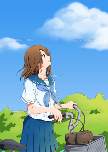 自転車を降りて空を見上げる女子学生
(c)TOMOYA YATA/a.collectionRF