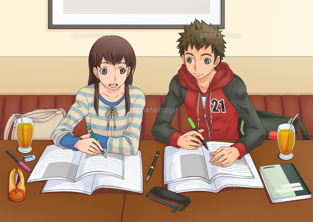 ファミレスで勉強する男女
(c)TOMOYA YATA/a.collectionRF