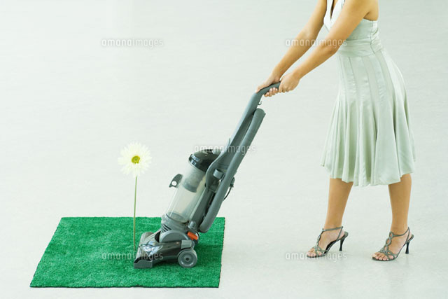Woman vacuuming artificial turf
(c)Milena Boniek/Photo Alto