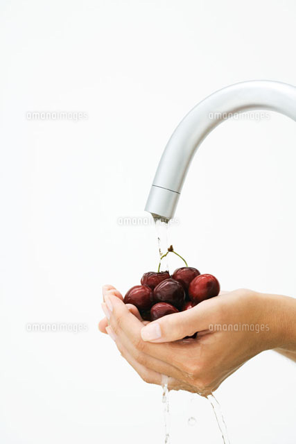 Woman rinsing handful of cherries under faucet
(c)Laurence Mouton/PhotoAlto