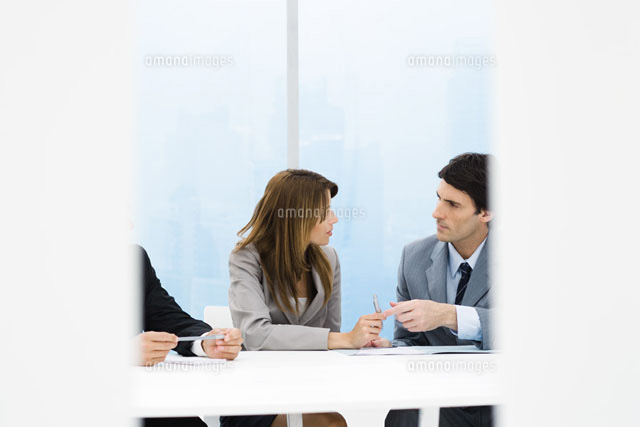 Male and female business colleagues talking during meeting
(c)Frederic Cirou/PhotoAlto