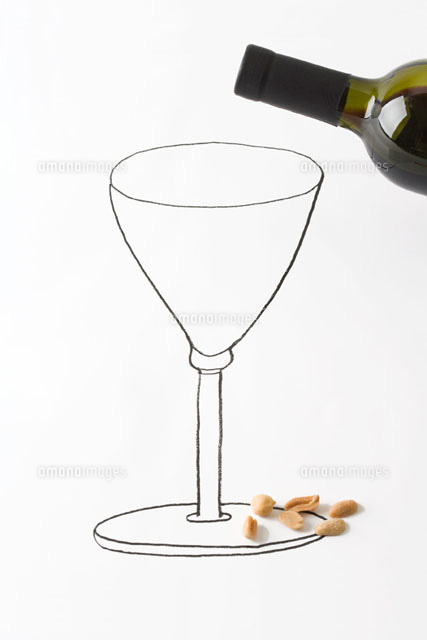 Wine bottle over drawing of wine glass
(c)Laurence Mouton/PhotoAlto