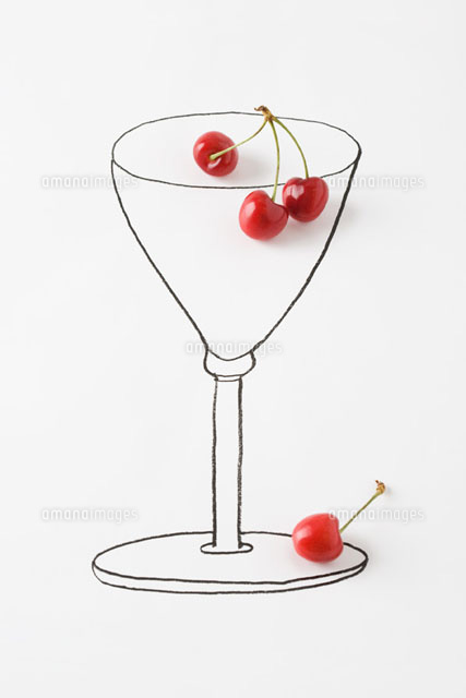 Cherries on drawing of stemmed glass
(c)Laurence Mouton/PhotoAlto