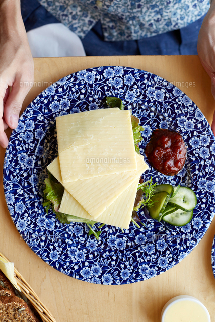 cheese salad and dressing on plate overhead view 11015308519