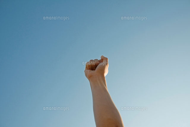 空に向けて突き上げた若者の手
(c)visual supple