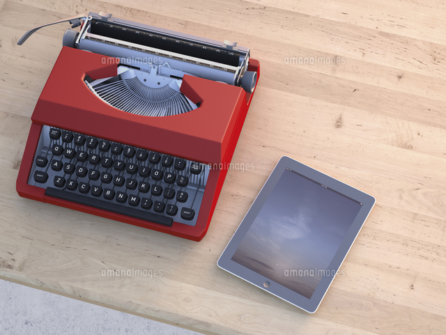 Digital Illustration of Old Typewriter and Modern Tablet Computer on Wooden Desk
(c)Radius Images