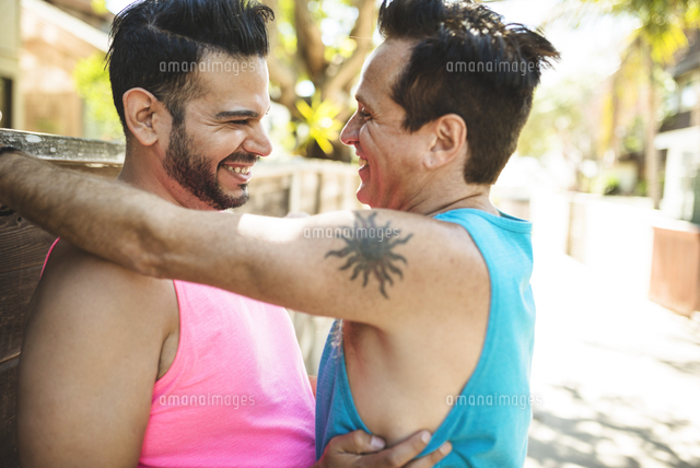 Happy gay couple Filipino transsexual