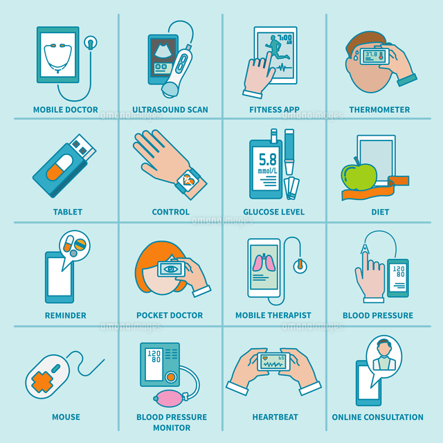 Digital health icons flat line set of mobile doctor ultrasound scan fitness app isolated vector illu
(c)Ingram Image