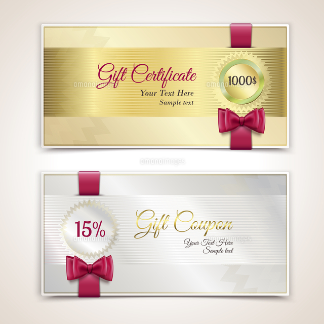 gift cardboard paper holiday certificate set with red bows and