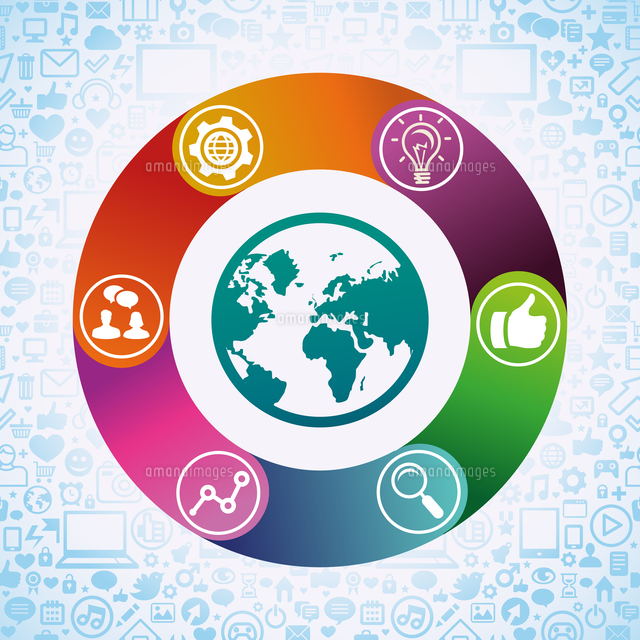vector internet marketing concept globe icon and social media