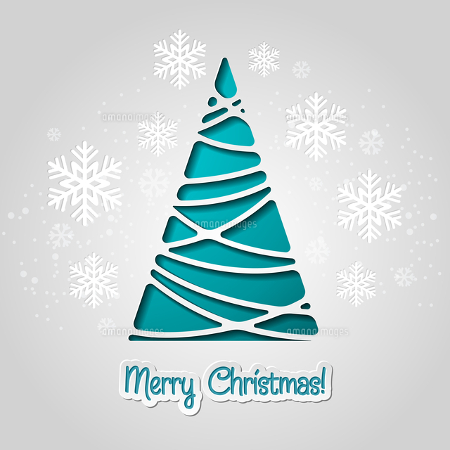 merry christmas tree greeting card paper design vector