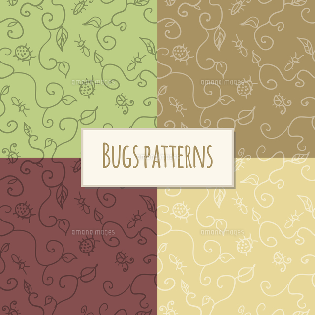 seamless pattern bugs and leaves wallpaper backgrounds set vector