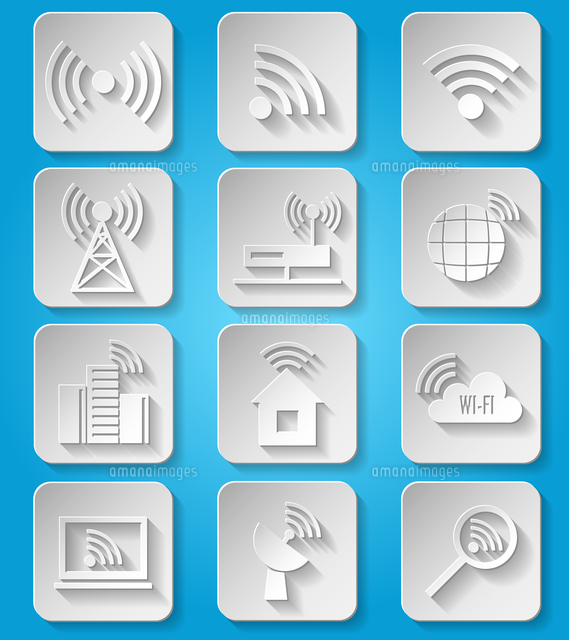 wireless communication network business paper icons set of cafe wifi